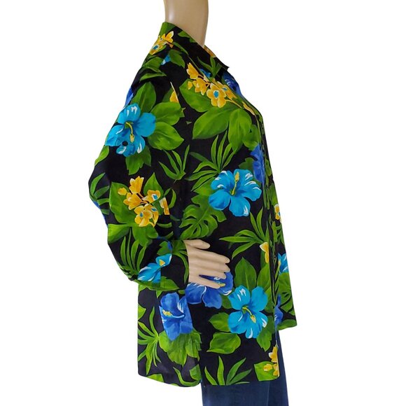 JONES NEW YORK Tropical Floral Blouse Women's 1x Plus Button Tab Sleeve Cotton - Picture 6 of 16